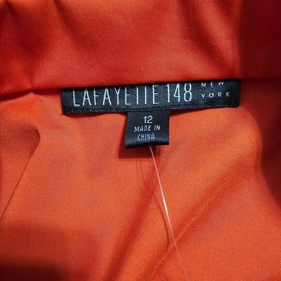 Lafayette 148 NY Orange Ruched Button Up Shirt 12 Structured Stretch Office - Picture 3 of 11